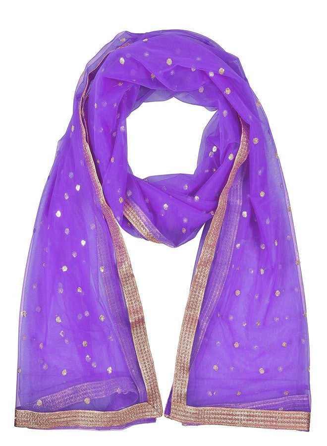 themilestocks TMS Woman's Embellished Net Dupatta Scarf Shawl Wrap Soft Indian Bridal Wedding (Medium Purple) - Image 3